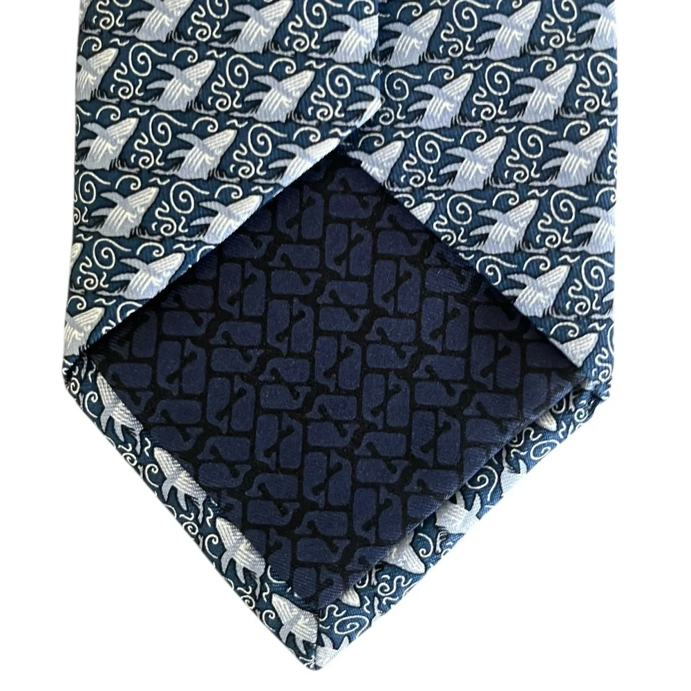 Vineyard Vines Black and Blue‎ Pacific Life Whale Geometric Silk Neck Tie